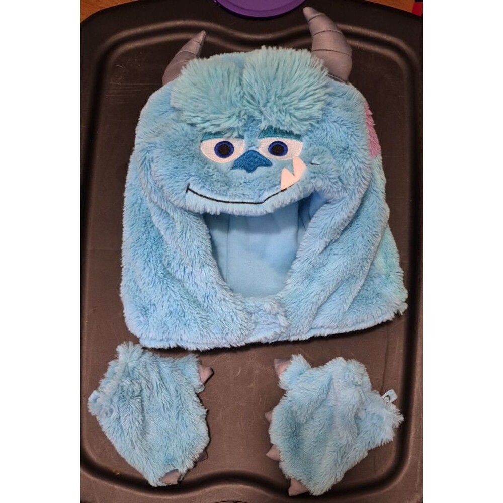 Disney Monsters Inc Sulley Costume Hat Mittens Set Toddler 3-4T Plush Furry Mask